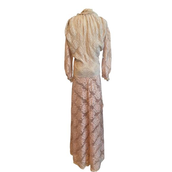 VTG. Victorian Princess Robe Womens M Lace Plunge Chiffon Coquette Fairy Renni - Picture 5 of 11